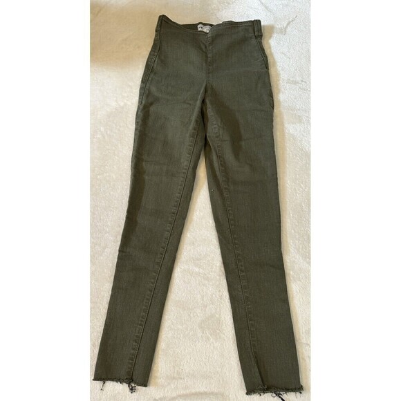 Free People Olive Green Skinny Jeans  Cropped Ankle High Rise Boho Size 24 - Picture 1 of 6